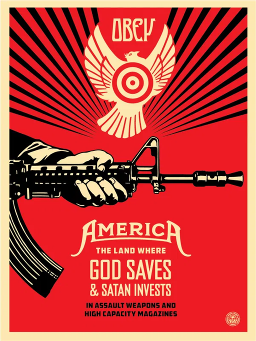 shepard-fairey — God Saves & Satan Invests